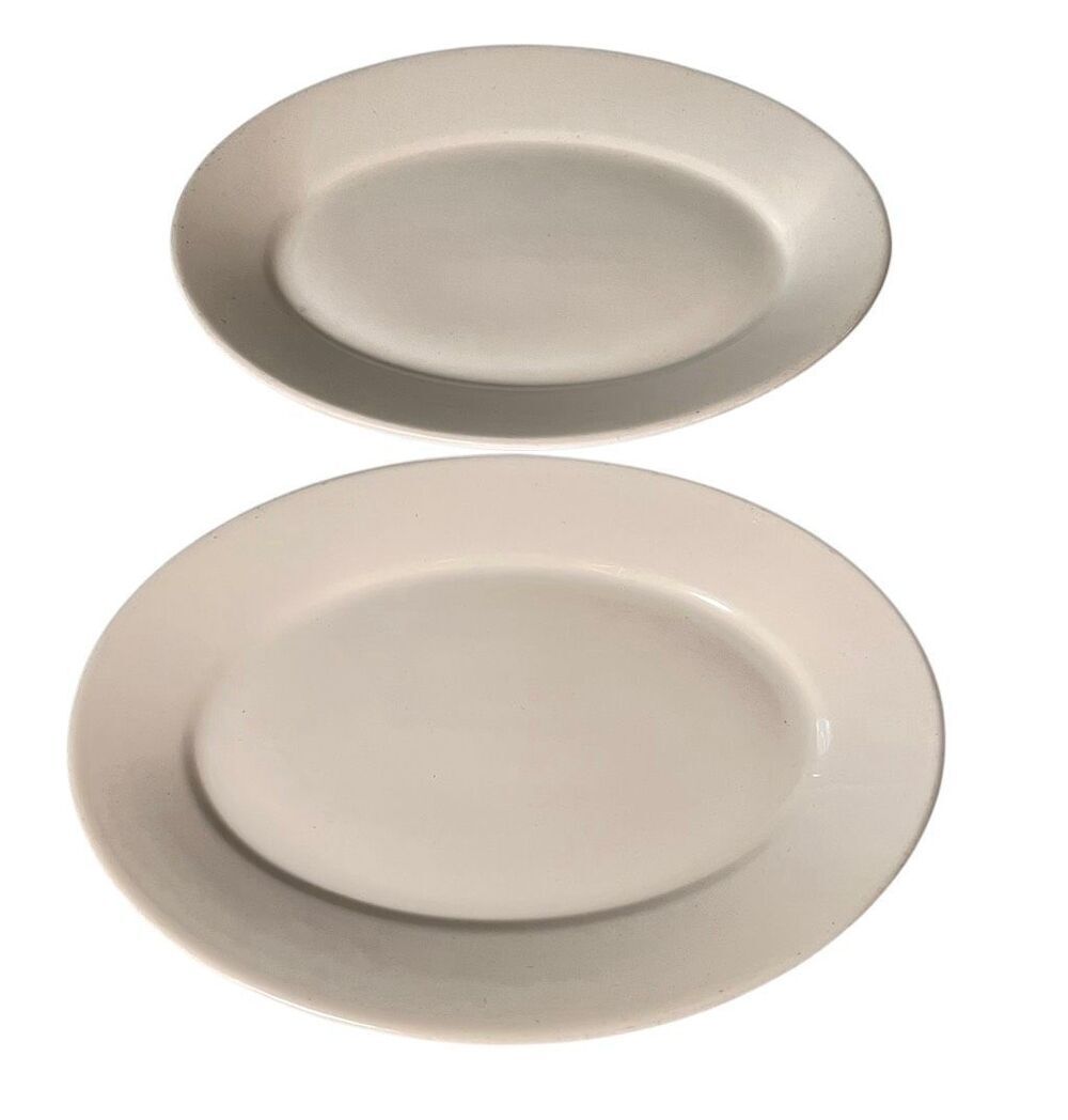Vintage Homer Laughlin White Ironstone 13 Inch Platter Restaurant Ware USA Set 2